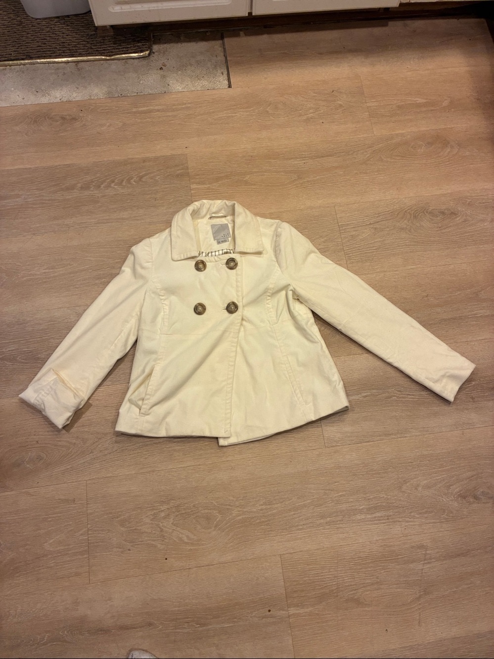 Old Navy Preppy Velour Ivory Double-Breasted Pea Coat with Large Buttons Sz M